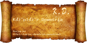 Káplár Demetria névjegykártya
